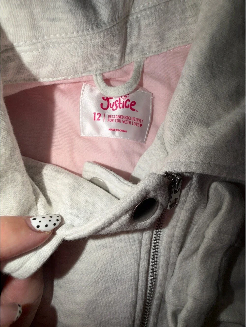 Justice Girls Size 12 Gray Knit Moto Biker Jacket with Pink Lining